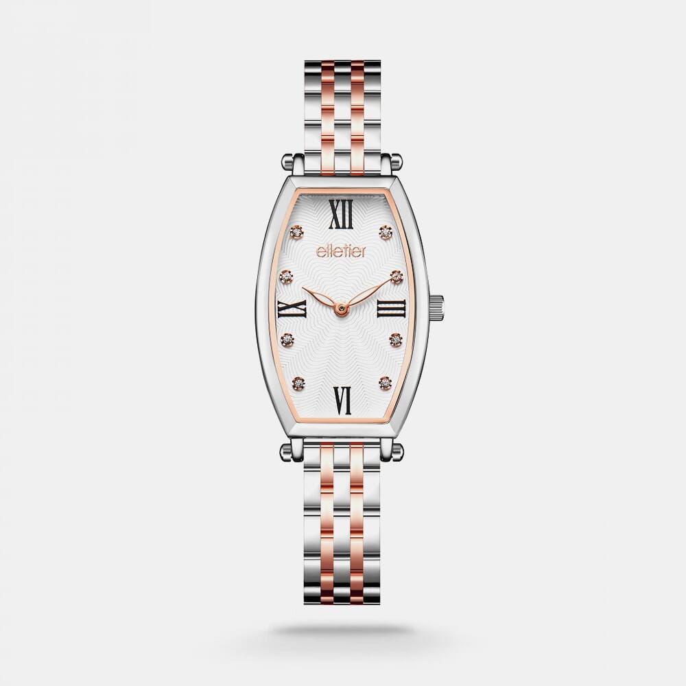 ‎ ساعة نسائية من اليتير بلون فضي وروز قولد