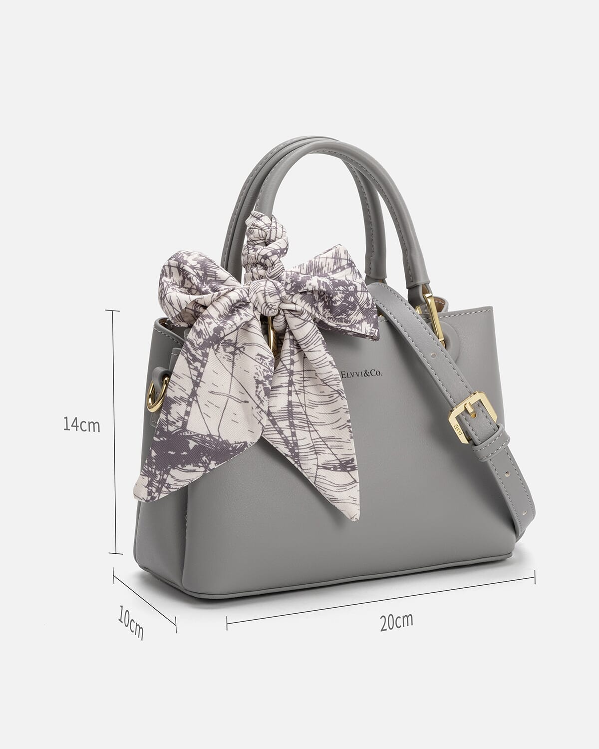 Women's handbag with a distinctive design in gray