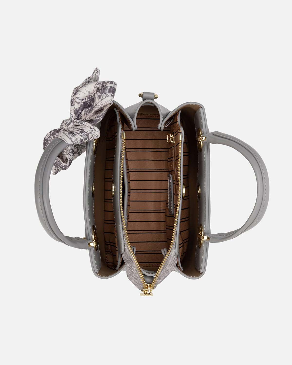 Women's handbag with a distinctive design in gray