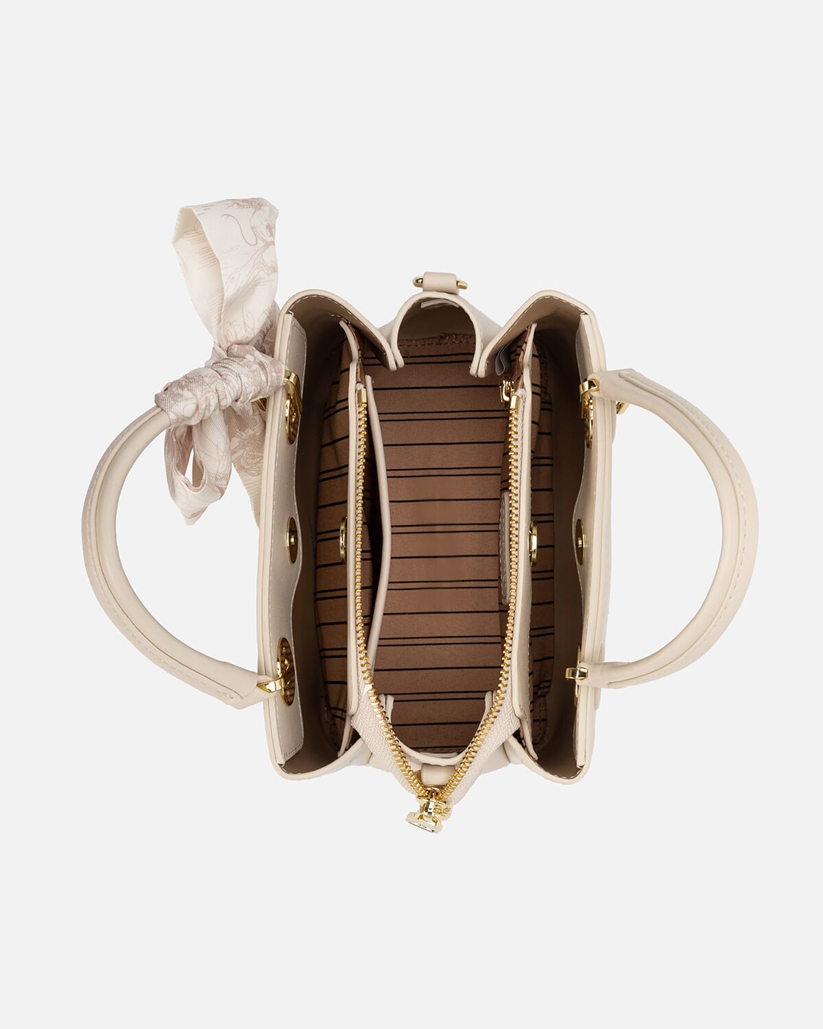 Women's bag with a distinctive design in beige color