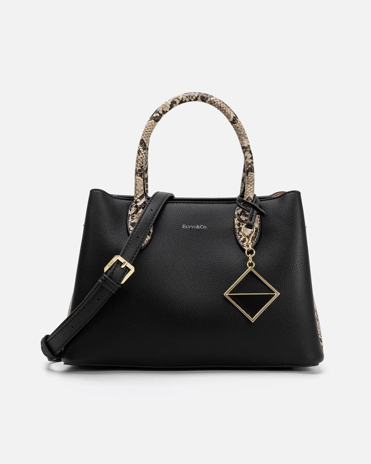 Women's black leather handbag