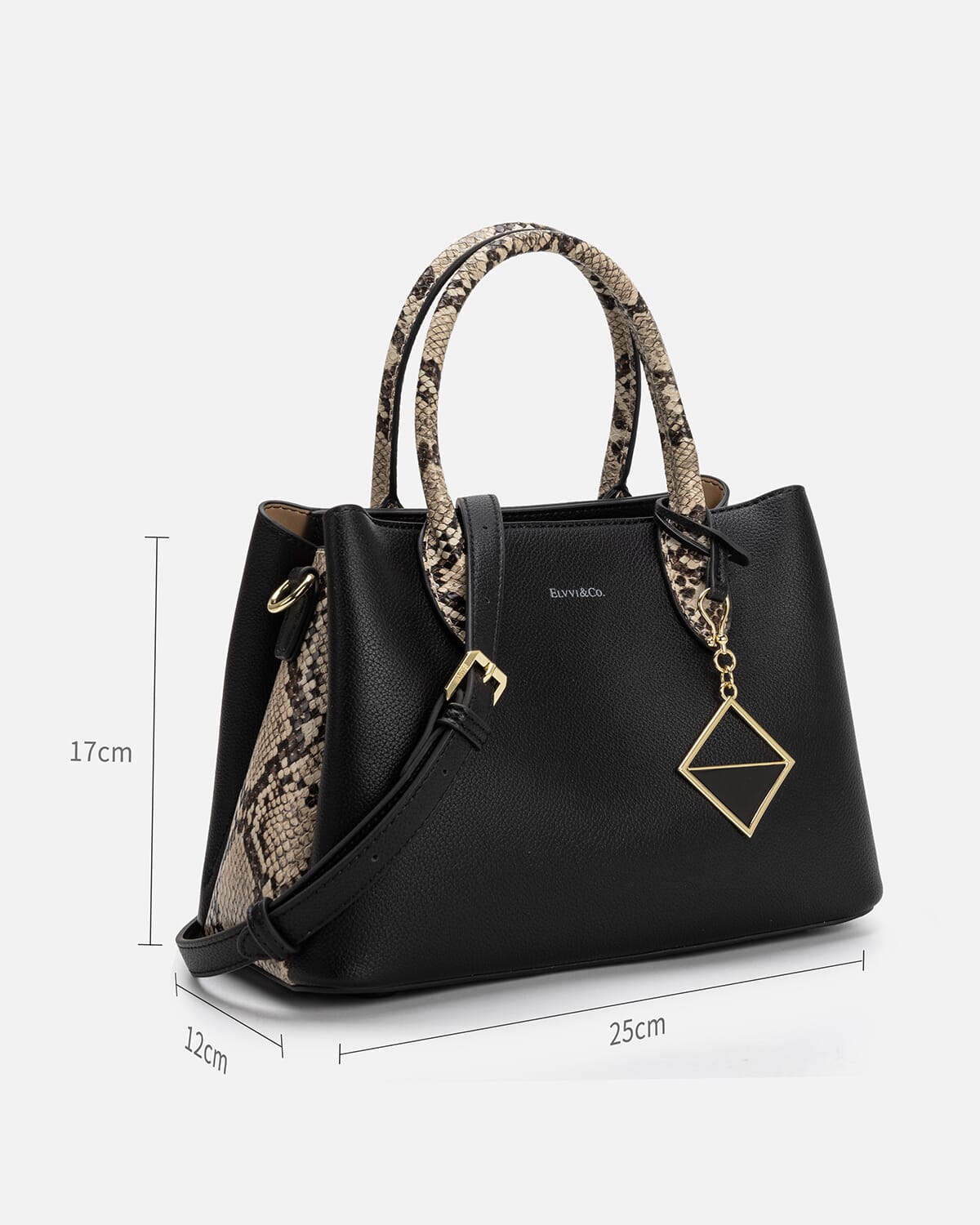 Women's black leather handbag