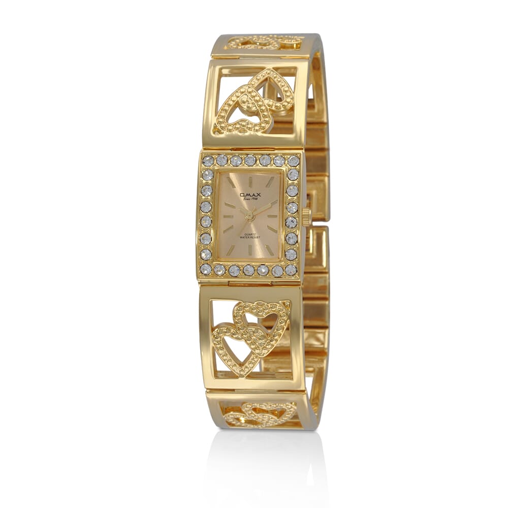 ‎ ساعة نسائية بسير ستيل بلون ذهبي